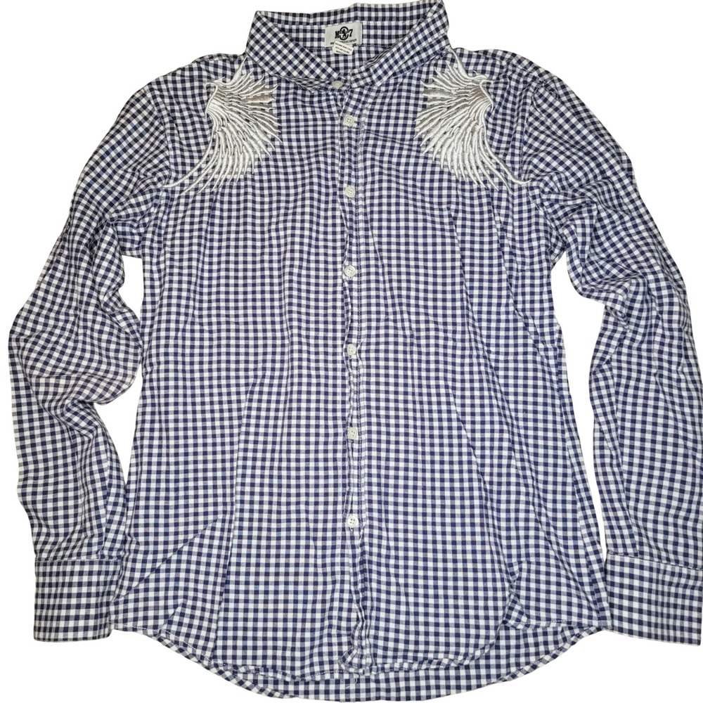 Most Official Seven Button Down Mens L Blue Check Wing Embroidery Royal Division